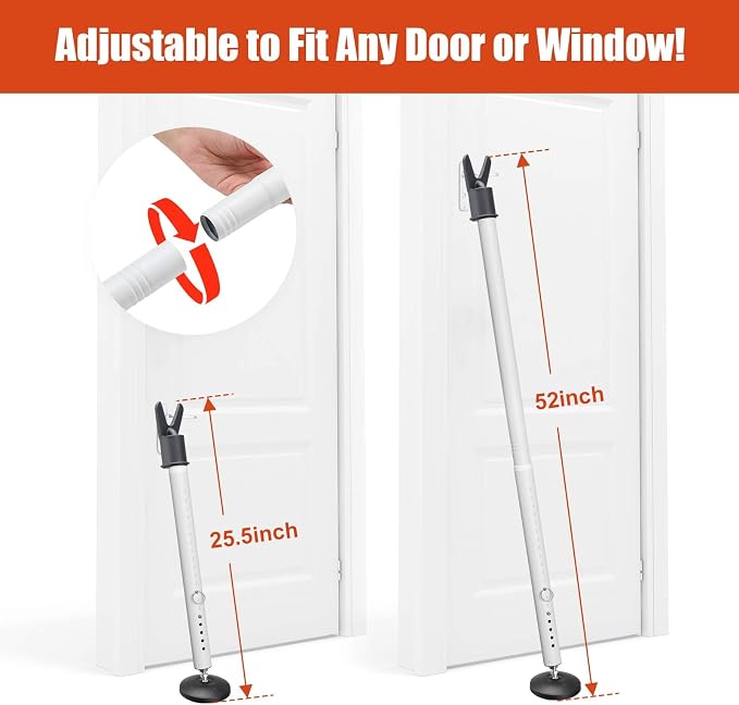 2 Pack Door Security Bar - Heavy Duty Burglar Door Stopper Stick,360° Pivoting Anti-Slip Base,21-52" Barricade Safety Lock Jammer for Front,Basement Doors, Sliding Window, Home Apartment Protection - Image 7