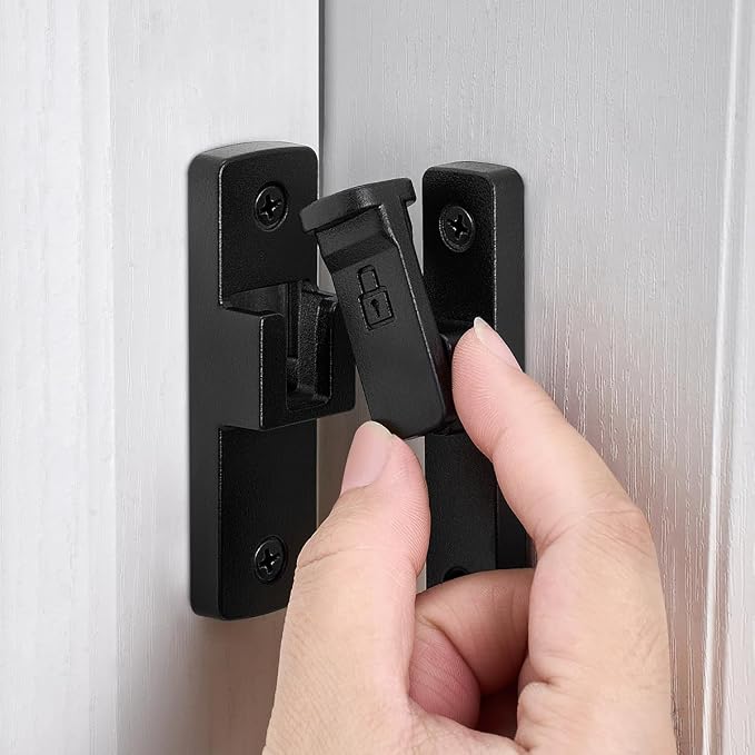 2 Packs Matte Black 90 Degree Barn Door Lock ，Right Angle Door Lock Latch | Zinc Alloy Flip Gate Latches,for bedroom,garage,balcony,barn,sliding door,bathroom,window,cabinet,drawer,pet enclosures - Image 3
