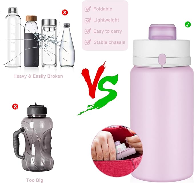 PLTCAT Collapsible Water Bottle, 19oz Foldable Bottle BPA Free Reusable Lightweight Leak-Proof Travel Silicone Water Bottle for Travel, Gym, Hiking, Office, Camping - Image 3