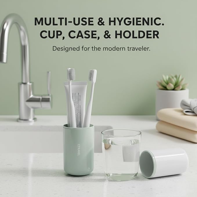Portable Travel Toothbrush Case - Multi-Functional Toothbrush Holder with Cover, Slim Travel Case for Toothpaste and Shaving Supplies - Mint Green - Image 4