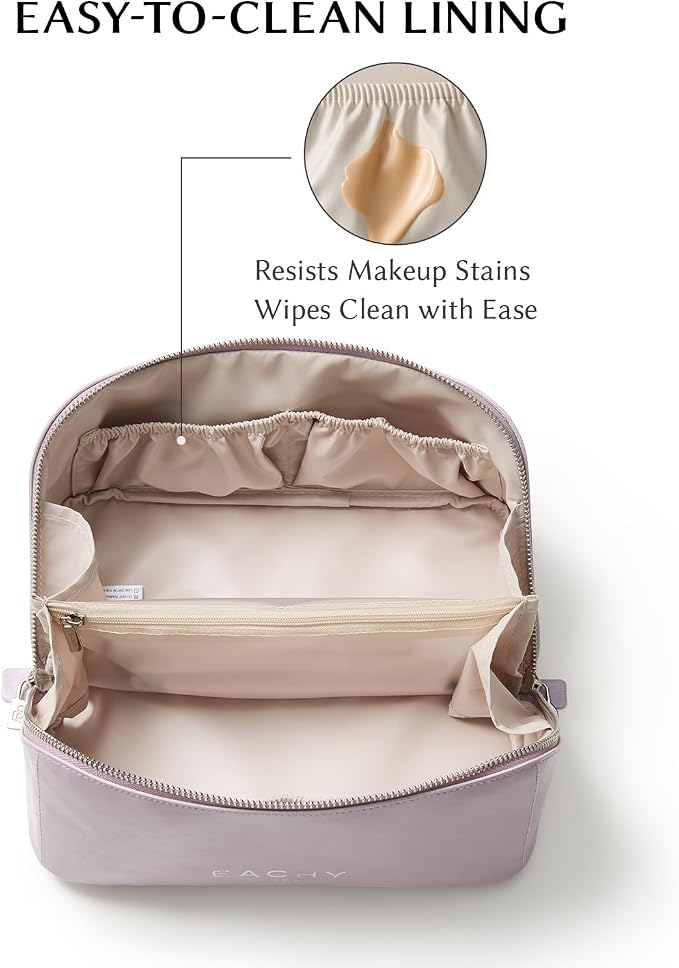 EACHY Large Capacity Travel Makeup Bag for Women, Cosmetic Pouch, Purple | Large-capacity zippered cosmetic pouch organizes makeup and toiletries as a travel makeup bag or toiletry bag for women - Image 4