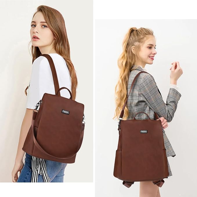 Convertible Backpack Purse for Women Anti Theft Nylon Backpack Brown | Hidden Back Zipper Opening, Compact Travel Size,PU Leather, Daypack for College Work, Fits 13-inch laptop - Image 2