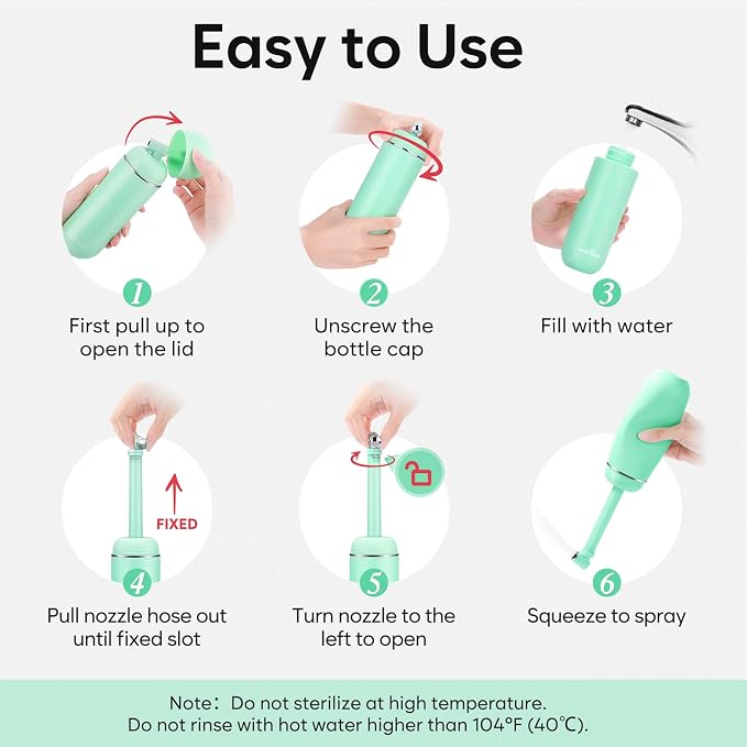 Easy@Home Portable Bidet for Travel - Peri Bottle for Postpartum Care Green | 380ml (12.8oz) Handheld Sprayer, BPA-Free, Personal Hygiene for Women & Men | EPB-01 - Image 4