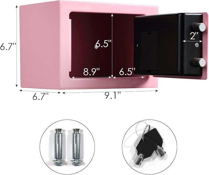 TENAMIC Safe Box 0.23 Cubic Feet Electronic Digital Security Box, Keypad Lock Box Cabinet Safes, Solid Alloy Steel Office Hotel Home Safe, Pink - Image 2