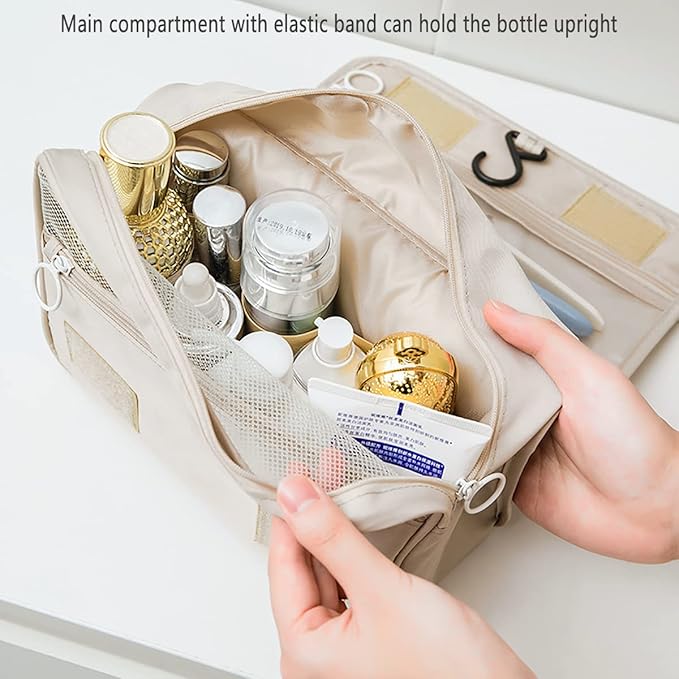 Hanging Travel Toiletry Bag for Women, Water-resistant Makeup Bag Cosmetic Organizer for Traveling Accessories Toiletries (Beige) - Image 3
