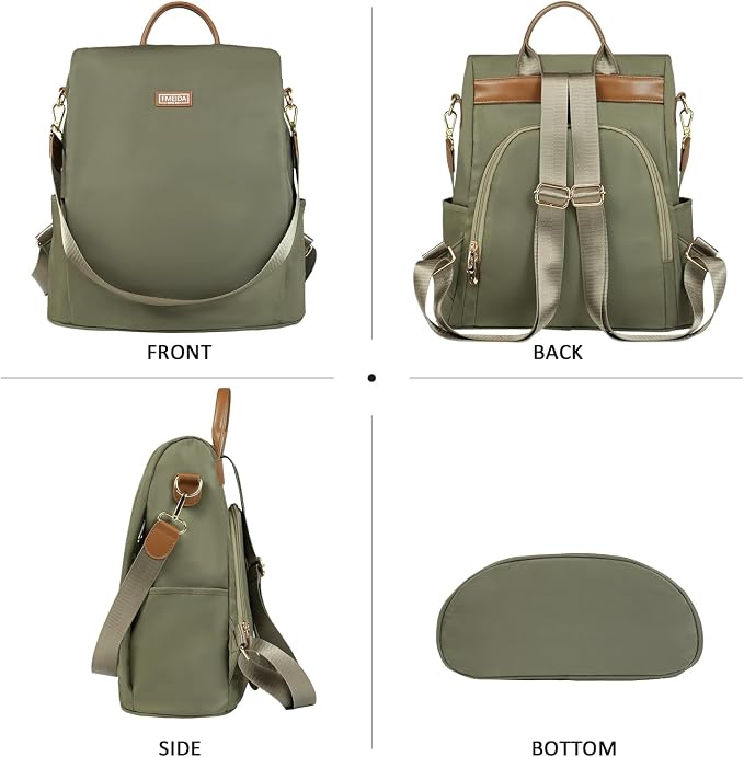 Convertible Backpack Purse for Women Anti Theft Nylon Backpack Green | Hidden Back Zipper Opening, Compact Travel Size,Summer Purse, Daypack for College Work, Fits 13-inch laptop - Image 2