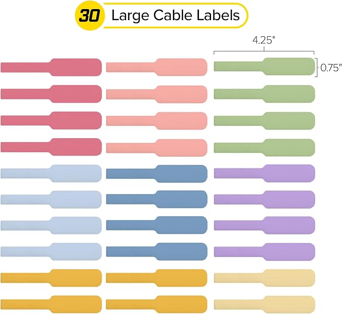 Wrap-It Storage Cable Labels - Large, Macaron (30-Pack) | Colorful Write-On Tags for Basement and Office Organizing - Image 4