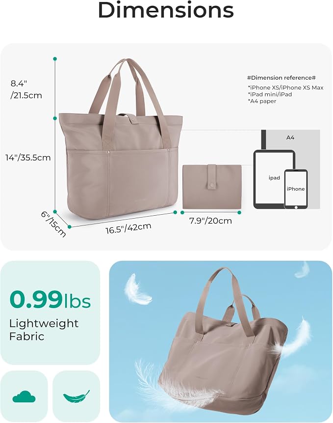 BAGSMART Tote Bag for Women, Foldable Tote Bag With Zipper Travel Shoulder Bag Handbag for Work - Image 4