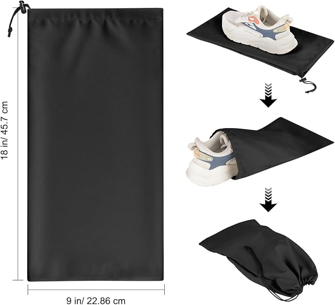 8 Pcs Single Shoe Bags for Travel with Drawstring,18"X9",Black | Dust Resistant,Machine Washable & Reusable Storage Pouch,Travel Essentials for Women & Men - Image 2