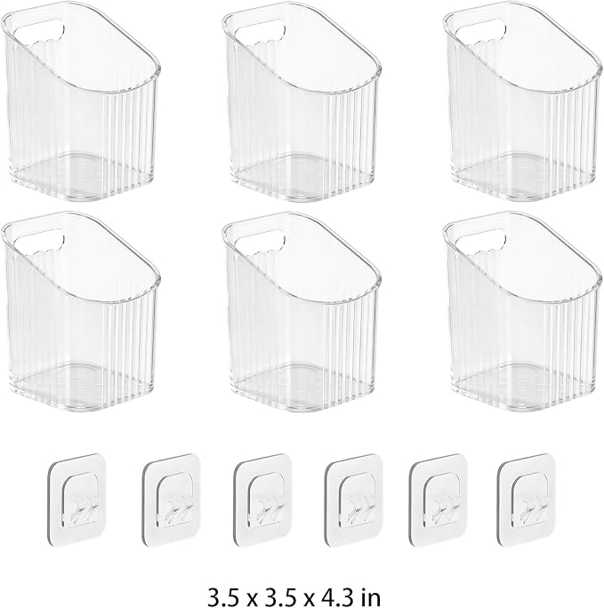 6 Pcs Plastic Adhesive Inside Cabinet Door Organizer - Clear Adhesive Basket Wall Storage with Strong Adhesive, Kitchen Adhesive Cabinet Door Storage Bins, Organizer Basket, 3.5 x 3.5 x 4.3 in - Image 6