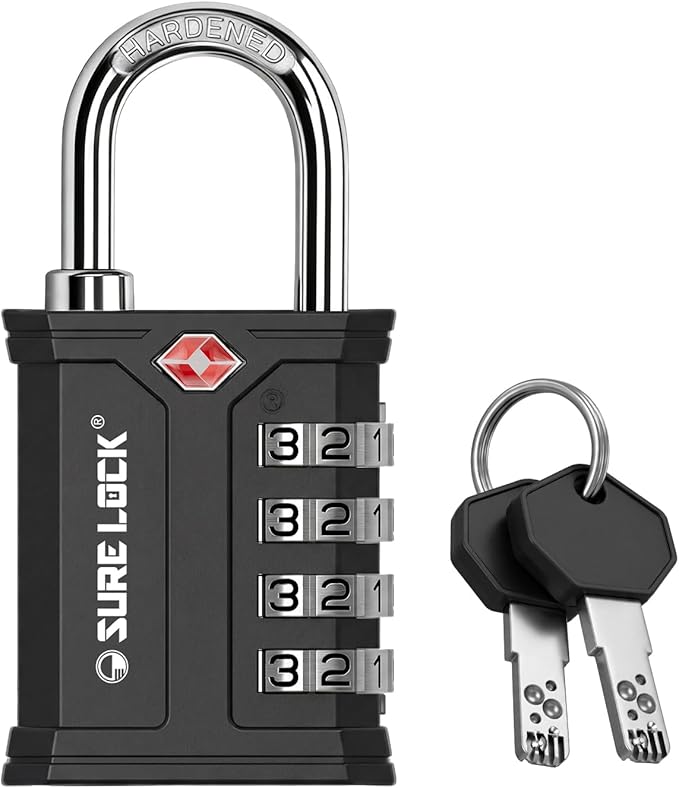 SURE LOCK TSA Approved Combination Lock with Key, Heavy Duty Security Padlock for Gun Cases, Pelican Cases, Tool Boxes, Gym Lockers, Storage Units & Outdoor Gates(Black1 PK) by Hopeyoucanstaysafe