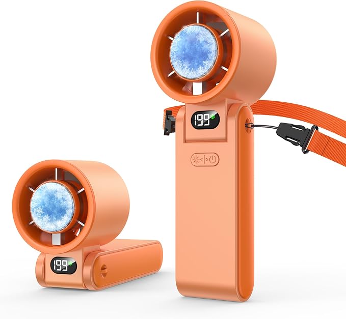 Portable Handheld Fan with Ice Cooler, 199 Speed Personal Fan,5500mAh Rechargeable,20H Cooling Time,20000 RPM Powerful Motor, Summer Essential for Travel/Outdoor/Office, Orange by Unknown