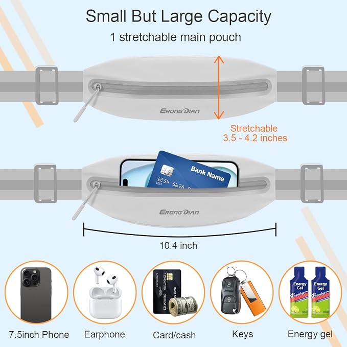 Slim Fanny Pack for Men, Ultra-Light Running Belts for Women Grey | Water Resistant, Elastic Adjustable & Thin Buckle, Bounce Free, Reflective, Running Waist Pack for iPhone Samsung Card Key - Image 2