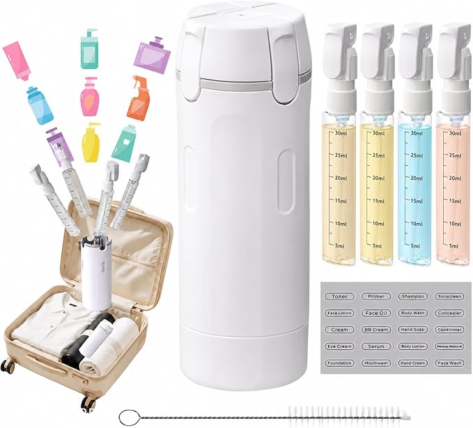 White 4 in 1 Travel Dispenser for Toiletries, TSA Approved Leak Proof Refillable Travel Bottles for Shampoo, Conditioner, Lotion & Soap, Portable Travel-Size Container Accessories for Women & Men by Unknown