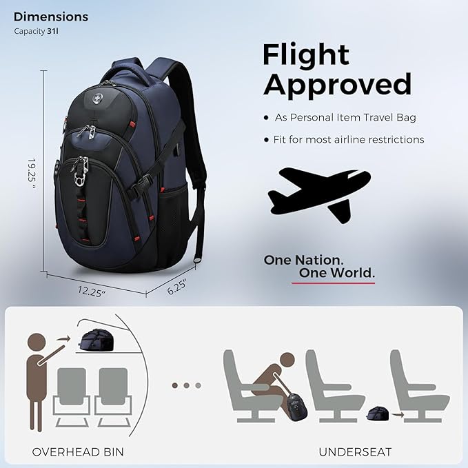 Swissdigital Design Laptop Backpack with USB Charging Port, Travel Backpack Fits 15.6 inches Computer, 31l College School Backpack for Men, Blue/Black | SD803-12 - Image 2