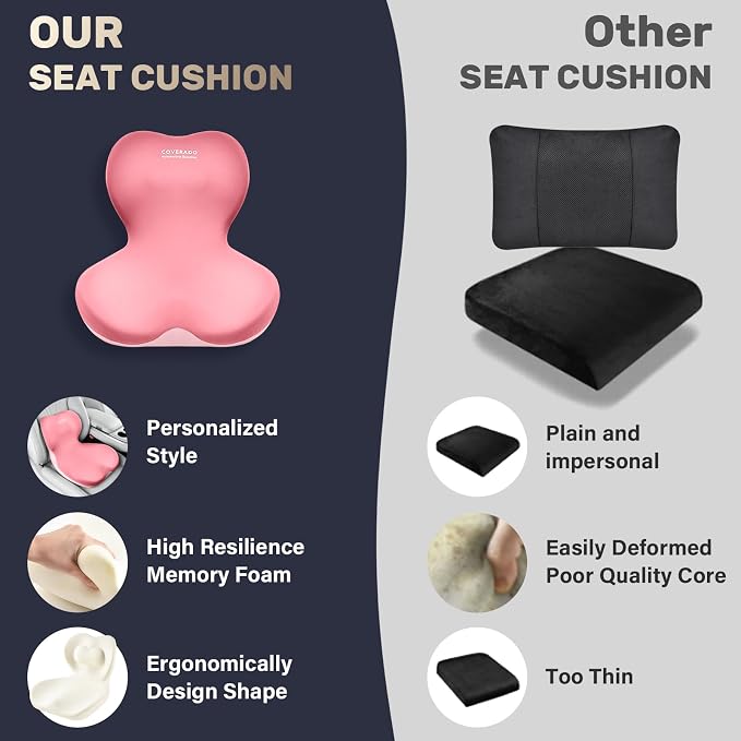 Coverado Car Seat Cushion and Lumbar Support Pillow One Piece, Memory Foam Ergonomic Back Support Driving Seat Cushion for Back Pain, Non-Slip Washable Cushion for Car, Driver, Office - Image 9
