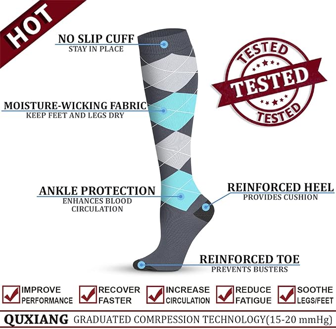 QUXIANG Copper Compression Socks for Women & Men Circulation (8 Pairs) - Best for Running Athletic Cycling - 15-20 mmHg - Image 3