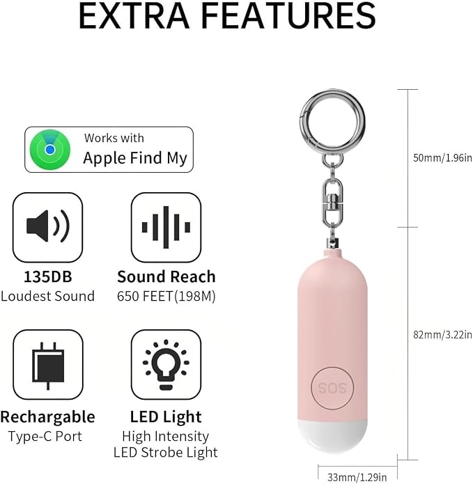 Personal Safety Alarm for Women 130dB Loud Elders & Kids Self Rechargeable Defense Keychain Siren Works with Apple Find My App(find Your Items，iOS only) for Girls Kids Elderly - Image 8