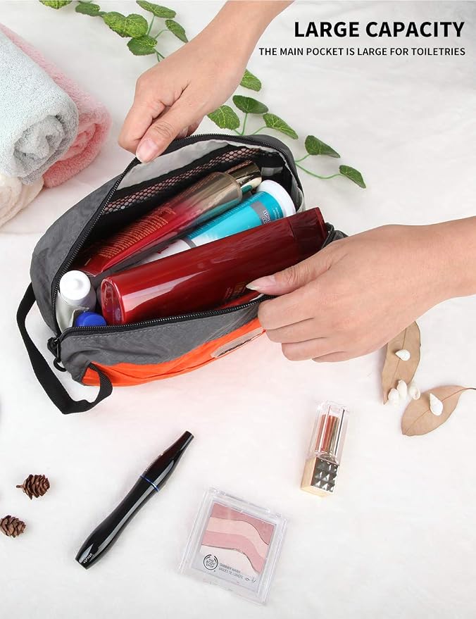 GOX Travel Small Toiletry Bag for Men Nylon Dopp Kit Medicine Bag Travel Organizer Pouch Shave Kits for Teens Toiletry Essentials Bathroom Compact (Orange, 9.8 * 4.3 * 3.3 Inches) - Image 6