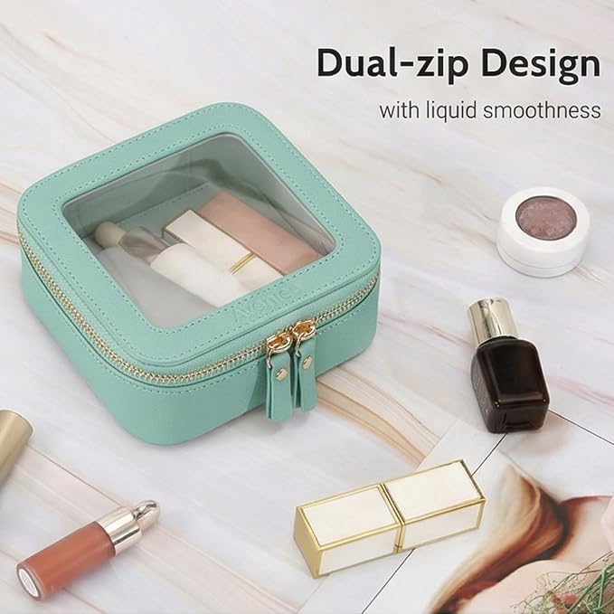 Aveniee Mini Clear Makeup Bag, Small Cosmetic Bags Travel Toiletry Pouch Organizer, TSA Approved Make up Case with Zipper, Car Bag for Essentials,Green - Image 3