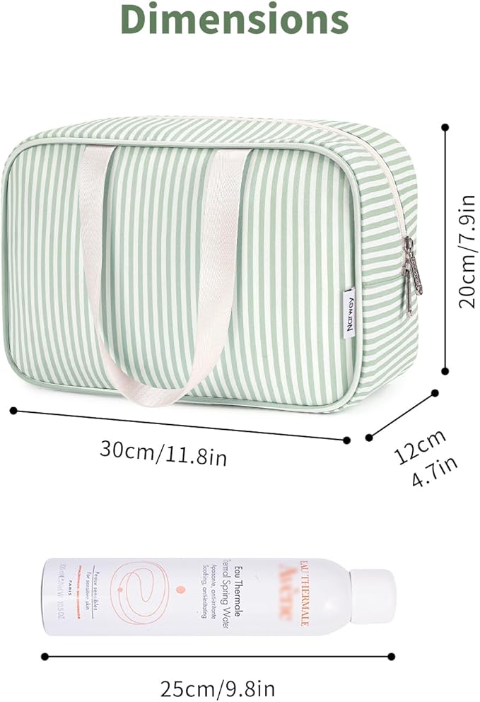 Full Size Toiletry Bag Women Large Cosmetic Bag Travel Makeup Bag Organizer Medicine Bag for Toiletries Essentials Accessories (Mint Green Stripe, Large) - Image 4