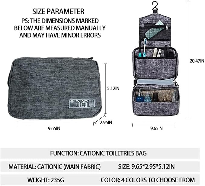 Travel toilet bag is used to store toiletries, Suitable for short-term travel use hanging toilet bag (Gray) - Image 9