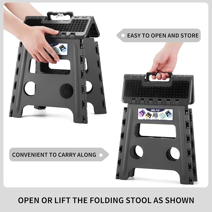 Delxo Folding Step Stool 13 Inch,300 Lbs Step Stool for Adults Dark Grey | Foldable Step Stool 13",Non-Slip Foot Stools with Handle,Lightweight Collapsible stools for Kitchen,Bathroom,Bedroom,Garden - Image 7