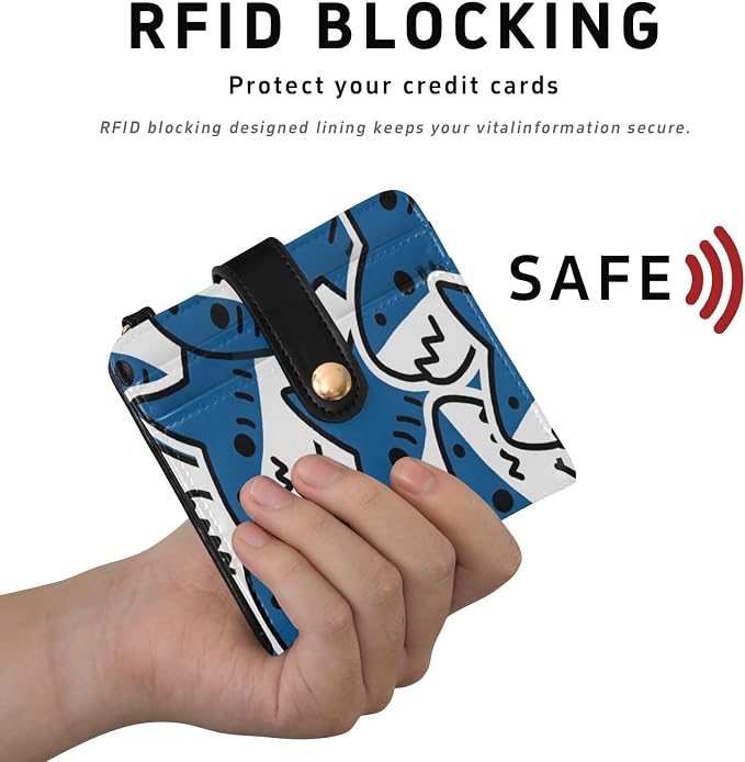Blue White Shark Cute Design Women's Wallets RFID Blocking,Credit Card Holder Bifold Wallet,Slim Card Cases,PU Leather Travel Wallet for men Girls - Image 4