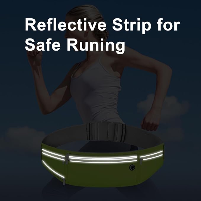 Slim Running Belt for Women Men,Runners Fanny Pack Phone Holder,Money Belt,Running Gear Accessories,with 3 Pockets (Grass green) - Image 5