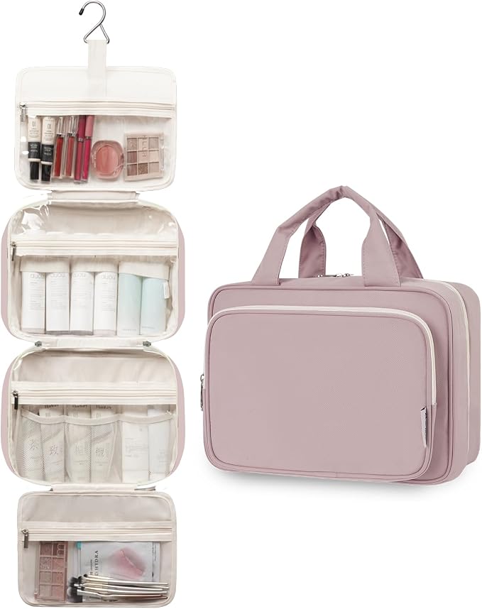 Narwey Travel Toiletry Bag for Women Large Hanging Makeup Bag Organizer Toiletries Bag for Full Size Essentials Accessories Cosmetics (Dusty Rose (Large)) - Image 4