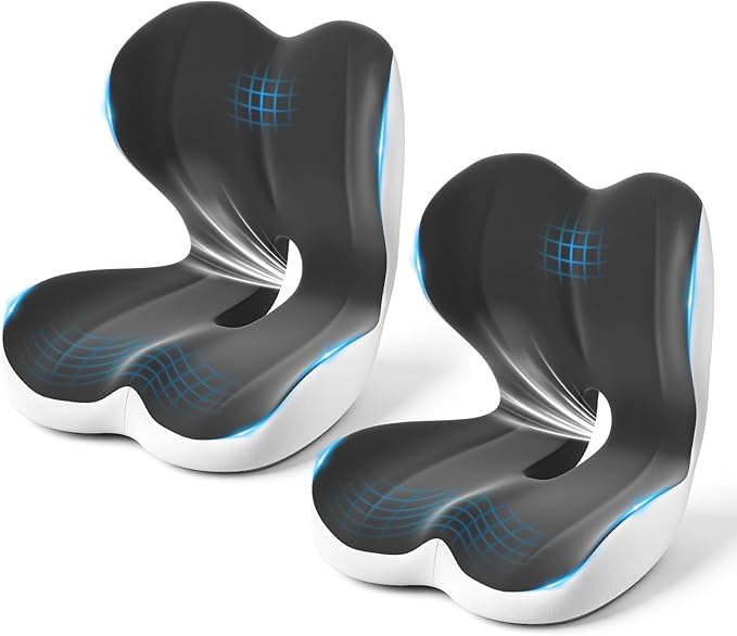Car Seat Cushion Reducing Sciatica Pressure, Back & Tailbone Comfort | Hollow Design for Coccyx, Double-Sided Anti-Slip, Ergonomic Memory Foam Lumbar Cushion, Suitable for Long Sitting, 2PCS by Unknown