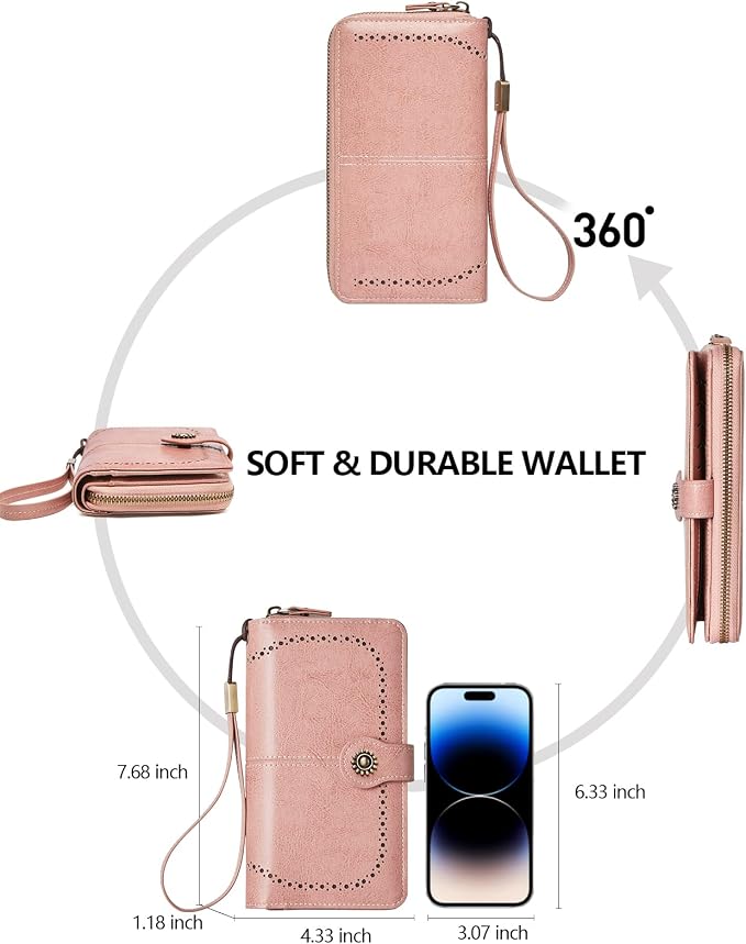 TFKGS Wallet for Women RFID Blocking Leather Large Capacity Card Holder Ladies Phone Clutch Travel Long Purse Wristlet | RFID Blocking - Image 4