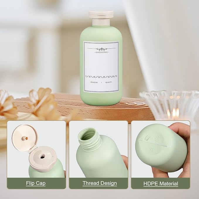 6.8oz Travel Bottles for Toiletries, Empty Plastic Squeeze Bottles with Flip Cap, Lotion Container for Toiletries Travel Size Shampoo and Conditioner (3 pack Green) - Image 5