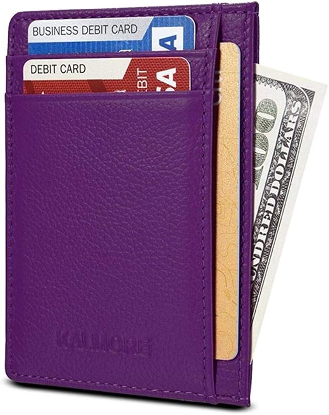 KALMORE womens Credit Holder Genuine Leather Slim Minimalist Card Case Wallet, Black With Id Window by KALMORE