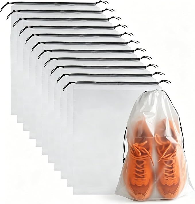 12 Pcs Shoe Bags for Travel，PLULON Clear Drawstring Travel Shoe Bags for Packing Waterproof Dustproof Shoes Organizer Pouch Travel Accessories Shoe Storage Bag for Women Men Portable Travel Essentials by PLULON