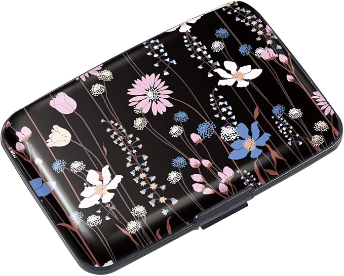 Coco Rossi Credit Card Holder RFID Aluminum Small Mini Wallet Women | Metal Wallet, Business Cards Holder, ID Case, Slim Sleeves, Womens Girls Gift, Carry Proof Wallets for Travel, Black Daisy by Coco+Rossi