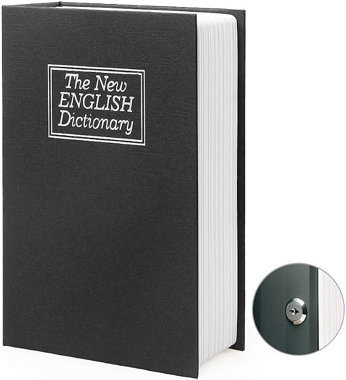 Large Diversion Book Safe Storage Box (Size 10.5"×8"×2.6") With Security Key Lock, Dictionary Secret Hidden Safe (Black Dictionary-Key) by PACOLO
