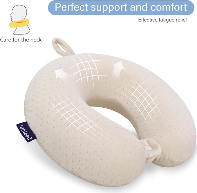 Memory Foam Neck Pillow Comfortable Travel Neck Pillow Neck and Head Support Lightweight Portable Airplane Travel Pillow for Sleeping, Traveling,Car, Train, Bus and Home Use Beige - Image 4