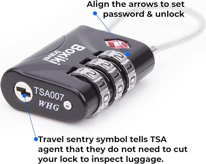 TSA Approved Cable Luggage Locks 2 Pack, 3-Dial Combination Travel Lock Set with Flexible Steel Cable for Suitcases, Backpacks, Carry On Bags, Duffels, Zippers & Cabin Baggage, Small Keyless Padlocks - Image 4