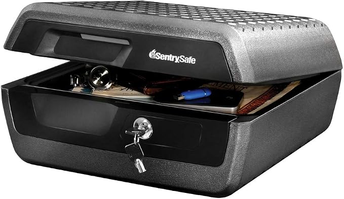 SentrySafe Fireproof and Waterproof Document Safe with Key Lock, Lock Box for Cash, Passport, Jewelry, Exterior: 16.5 in W x 14.8 in D x 7.6 in H, Black, 0.36 Cubic Feet, CHW30220 | Fire and Water Resistant Document Safe With Key Lock, Protects Cash, P... by SentrySafe