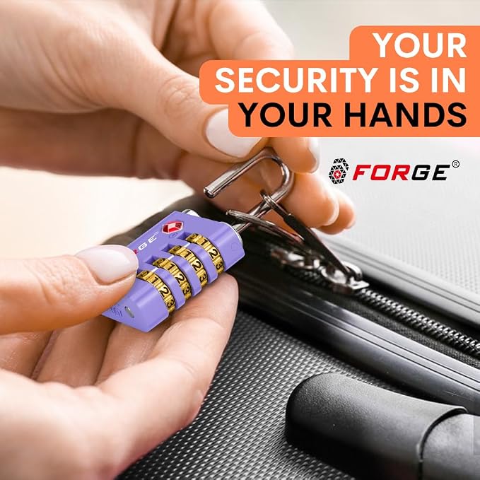 Forge Dual-Opening: Key or Combination Access Lock, TSA Approved Locks for Luggage, Pelican case, Travel, Gym, School, Stainless Steel Shackle. (Purple, 2 Pk) - Image 8