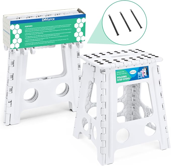 Dyforce Folding Step Stool 16 Inch,400lbs Foldable Step Stool for Adults | Step Stool Foldable White,Non-Slip Plastic Stepping Stool with Carry Handle,Lightweight for Bathroom Kitchen Bedroom Garden - Image 8