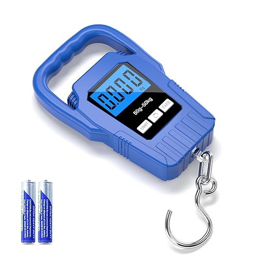 Digital Fish Scale Hanging Scale Fishing Scale,110lb/50kg Luggage Scale,Upgrade Large Handle & Backlit LCD Display, Electronic Balance Digital Fishing Postal Scale,Blue,Fishing Gifts for Men by SKEAP