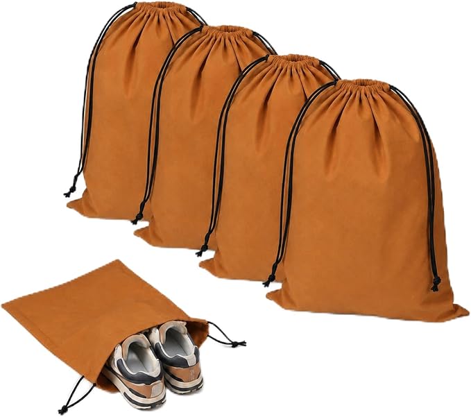 4 Pcs Shoe Bags for Traveling, 13.8" x 12.6" Dust Bags for Shoes with Drawstring for Women and Men, Travel and Home Storage(Brown) by Unknown