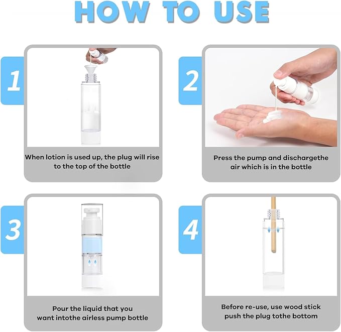 Clear Airless Pump Bottles, Vacuum Travel Cosmetic Containers | 2.7OZ/80ML 6Pack Lotion Dispenser Pump Bottles; For Cream, Foundation & Skincare Cosmetics; With Labels & Wooden Sticks - Image 4