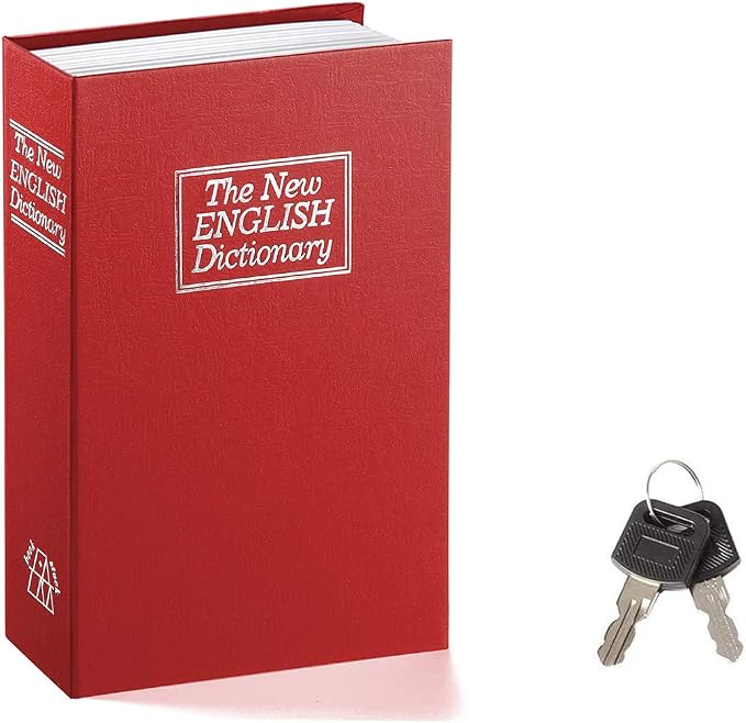 Jssmst Book Safe with Key Lock, Dictionary Diversion Safe Seceret Hidden Book, Metal Lock Box Small, 7.2" x 4.6" x 2.2", Red by Jssmst