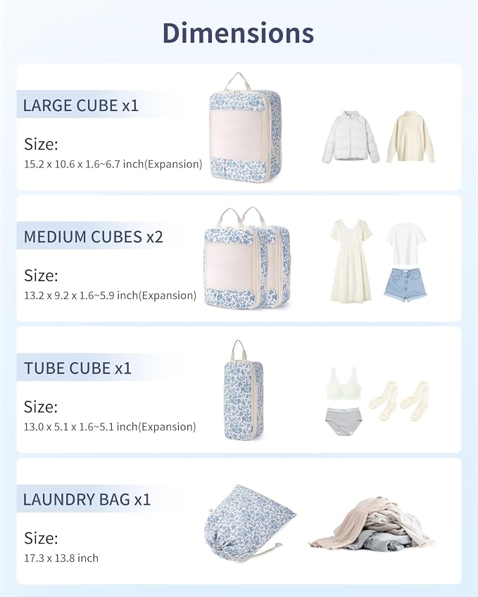Narwey 6 Set Compression Packing Cubes for Travel Women Men, Travel Cubes for Carry On Suitcase, Durable Compression Luggage Organizer Bags - Image 3