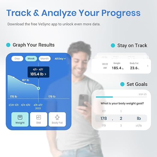 Etekcity Smart Scale for Body Weight, BMI, Body Fat, Bluetooth, Blue | Measures BMI, body fat, muscle mass and body composition, with Bluetooth app sync for convenient bathroom and home tracking - Image 4