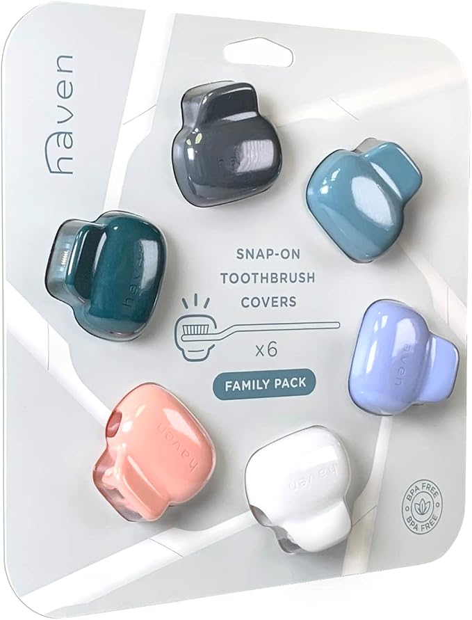 Haven Toothbrush Cover Family Pack - Fits Electronic and Manual Toothbrushes - Travel Toothbrush Case Holders - Set of 6 Tooth Brush Protectors (White, Blue, Purple, Coral, Teal, Charcoal Gray) - Image 4