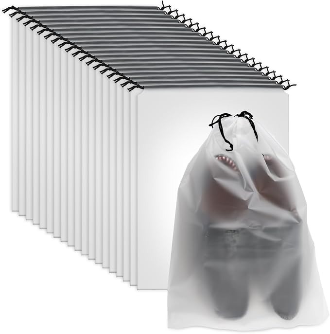 20pcs Transparent Travel Covers Shoe Bags for Packing in Suitcase, Large 15.7x11.8 Inch Clear Shoes Storage Packing Rope Pouch Organizers Drawstring Shoe Dust Bag for Moving House for Men Women by PEUTIER